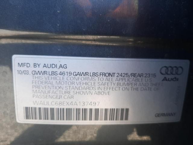 Photo 10 from auction – 2004 AUDI A4 1.8T QU with VIN WAULC68EX4A137497