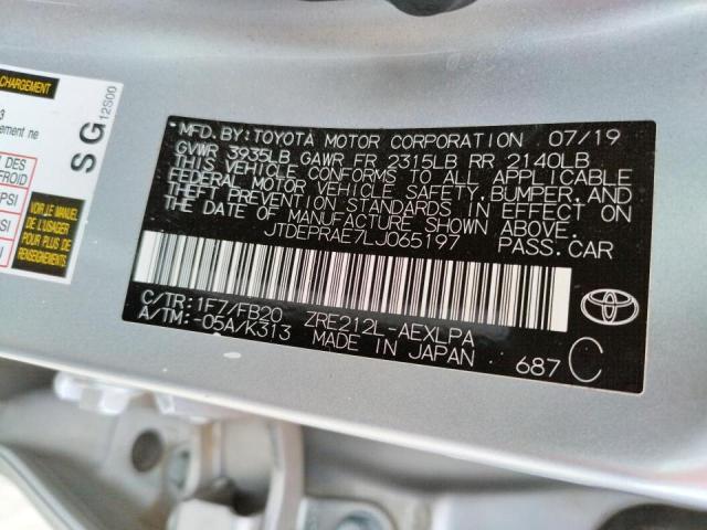 Photo 10 from auction – 2020 TOYOTA COROLLA LE with VIN JTDEPRAE7LJ065197