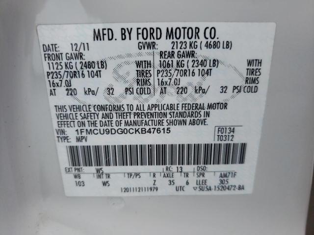 Photo 10 from auction – 2012 FORD ESCAPE XLT with VIN 1FMCU9DG0CKB47615