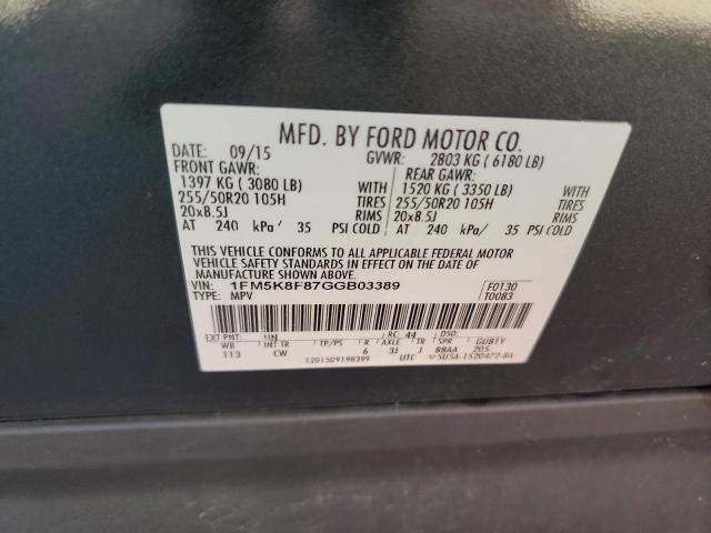 Photo 10 from auction – 2016 FORD EXPLORER L with VIN 1FM5K8F87GGB03389