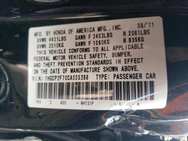 Photo 10 from auction – 2012 HONDA ACCORD EX with VIN 1HGCP2F70CA005398