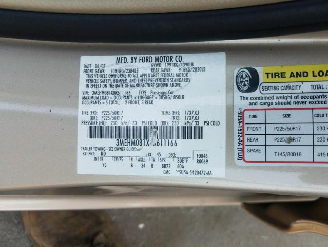 Photo 10 from auction – 2008 MERCURY MILAN PREM with VIN 3MEHM081X8R611166