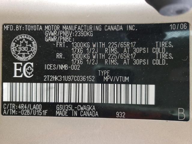 Photo 10 from auction – 2007 LEXUS RX 350 with VIN 2T2HK31U97C036152