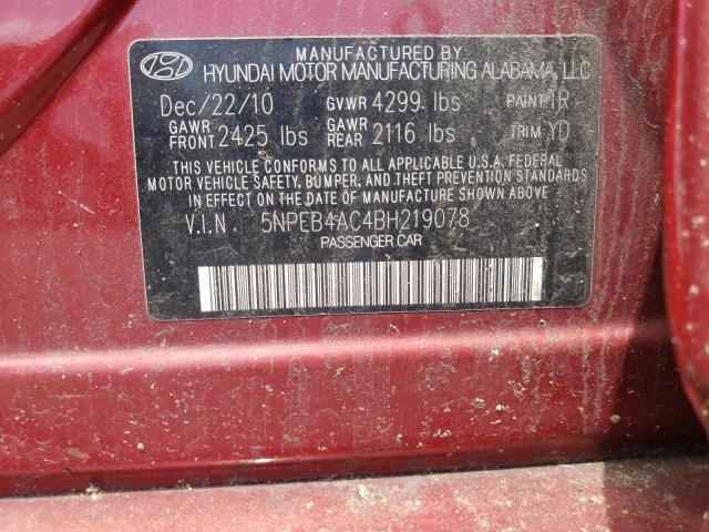 Photo 10 from auction – 2011 HYUNDAI SONATA GLS with VIN 5NPEB4AC4BH219078