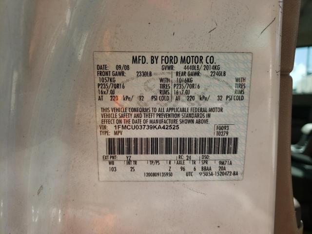 Photo 10 from auction – 2009 FORD ESCAPE XLT with VIN 1FMCU03739KA42525