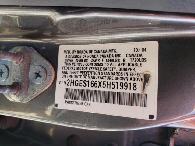 Photo 10 from auction – 2005 HONDA CIVIC LX with VIN 2HGES166X5H519918