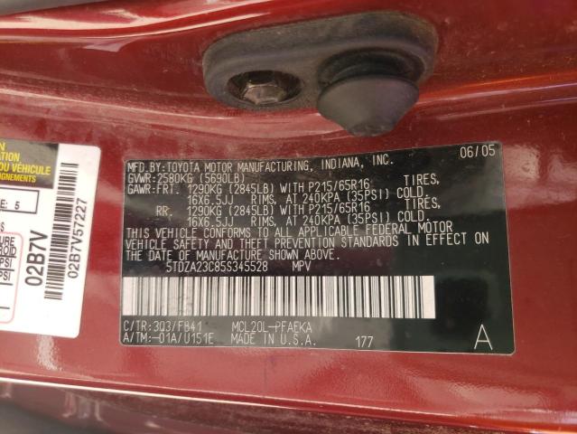 Photo 10 from auction – 2005 TOYOTA SIENNA CE with VIN 5TDZA23C85S345528
