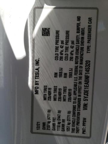 Photo 10 from auction – 2022 TESLA MODEL 3 with VIN 5YJ3E1EA8NF145320