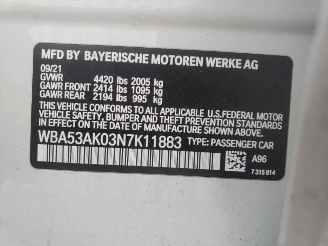 Photo 10 from auction – 2022 BMW 228I with VIN WBA53AK03N7K11883