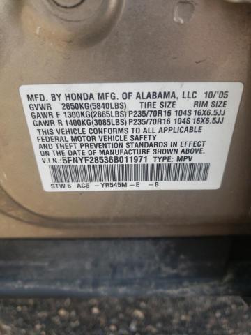 Photo 10 from auction – 2006 HONDA PILOT EX with VIN 5FNYF28536B011971
