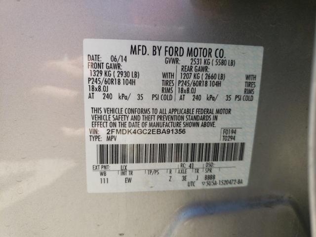 Photo 10 from auction – 2014 FORD EDGE SE with VIN 2FMDK4GC2EBA91356