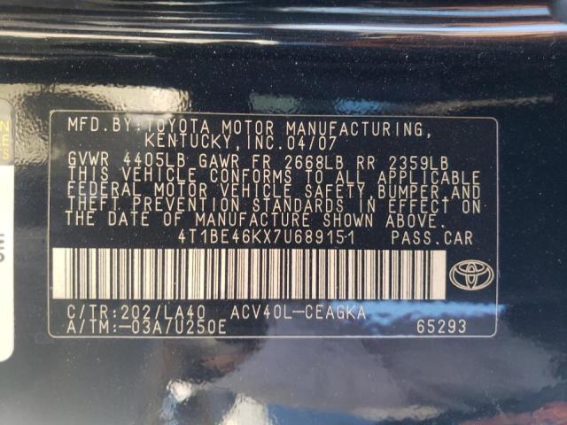 Photo 10 from auction – 2007 TOYOTA CAMRY CE with VIN 4T1BE46KX7U689151