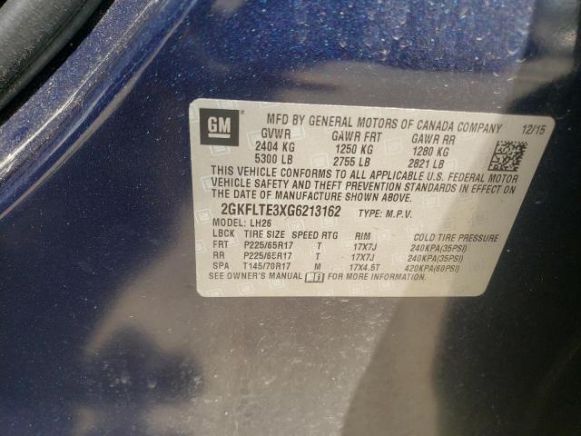 Photo 10 from auction – 2016 GMC TERRAIN SL with VIN 2GKFLTE3XG6213162