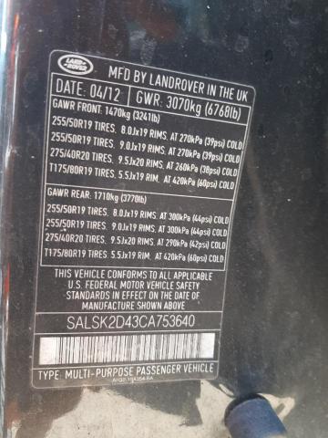 Photo 10 from auction – 2012 LAND ROVER RANGE ROVE with VIN SALSK2D43CA753640