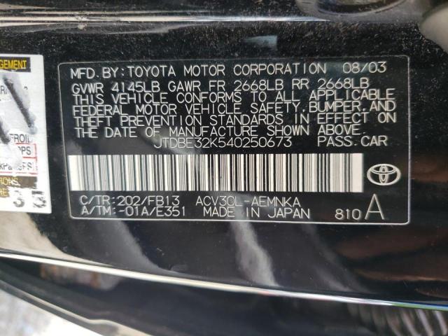 Photo 10 from auction – 2004 TOYOTA CAMRY LE with VIN JTDBE32K540250673