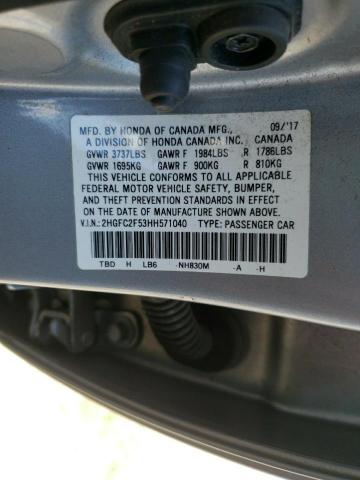 Photo 10 from auction – 2017 HONDA CIVIC LX with VIN 2HGFC2F53HH571040