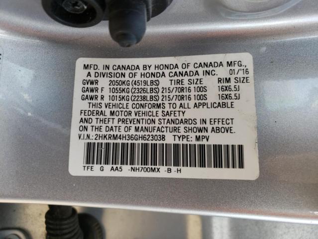 Photo 10 from auction – 2016 HONDA CR-V LX with VIN 2HKRM4H36GH623038