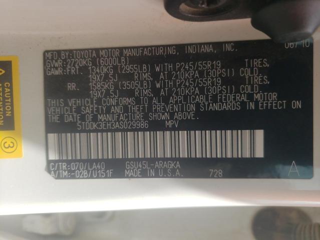 Photo 10 from auction – 2010 TOYOTA HIGHLANDER with VIN 5TDDK3EH3AS029986