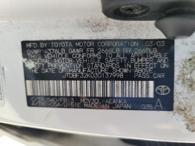 Photo 10 from auction – 2003 TOYOTA CAMRY LE with VIN JTDBF32K030137998