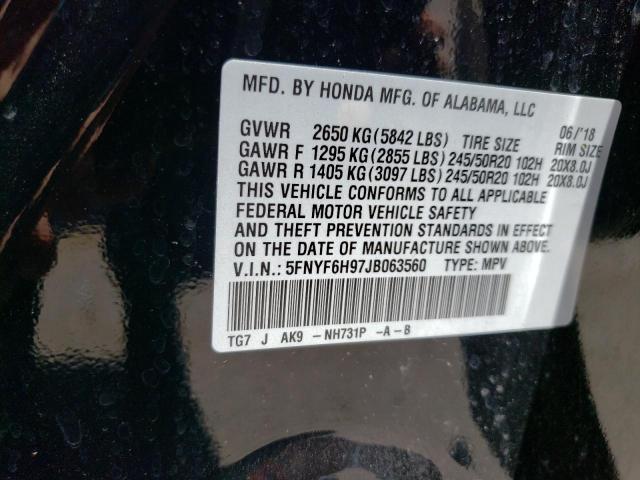 Photo 10 from auction – 2018 HONDA PILOT TOUR with VIN 5FNYF6H97JB063560