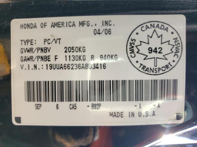 Photo 10 from auction – 2006 ACURA 3.2TL with VIN 19UUA66236A803416