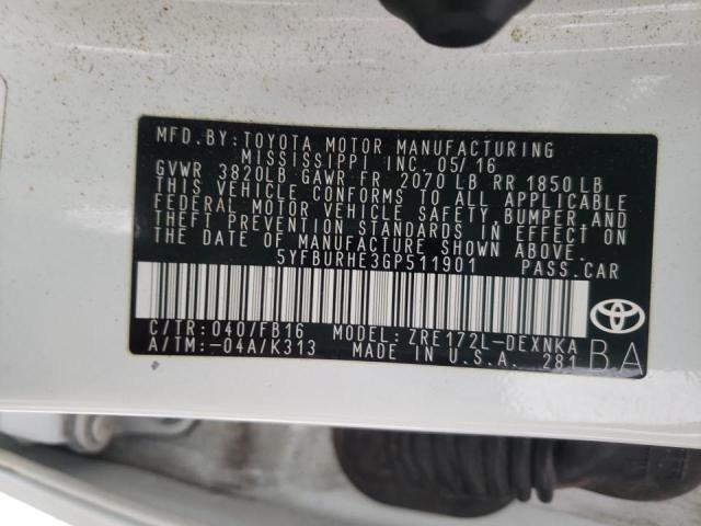 Photo 10 from auction – 2016 TOYOTA COROLLA L with VIN 5YFBURHE3GP511901