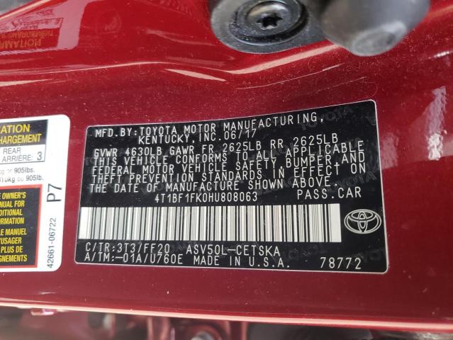 Photo 10 from auction – 2017 TOYOTA CAMRY LE with VIN 4T1BF1FK0HU808063