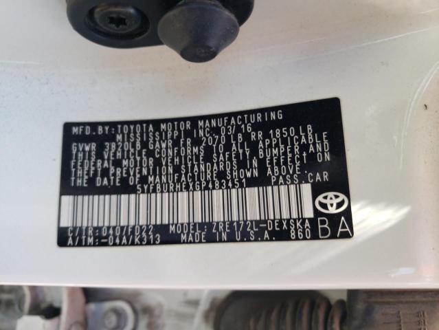 Photo 10 from auction – 2016 TOYOTA COROLLA L with VIN 5YFBURHEXGP483451