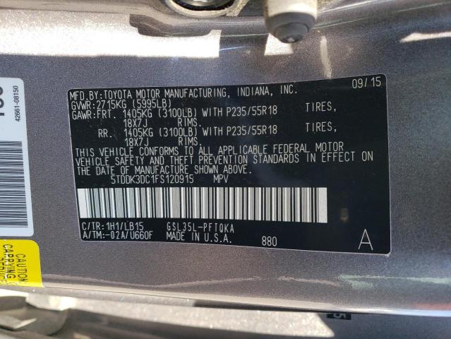 Photo 10 from auction – 2015 TOYOTA SIENNA XLE with VIN 5TDDK3DC1FS120915