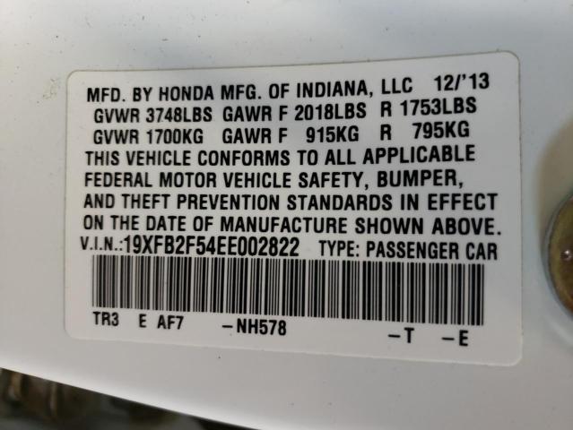 Photo 10 from auction – 2014 HONDA CIVIC LX with VIN 19XFB2F54EE002822