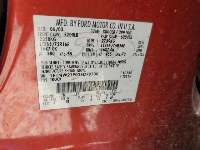 Photo 10 from auction – 2003 FORD F250 SUPER with VIN 1FTNW21P03ED79780