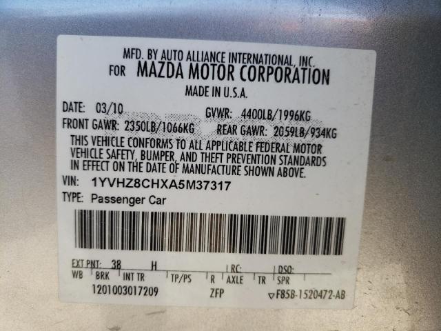 Photo 10 from auction – 2010 MAZDA 6 with VIN 1YVHZ8CHXA5M37317