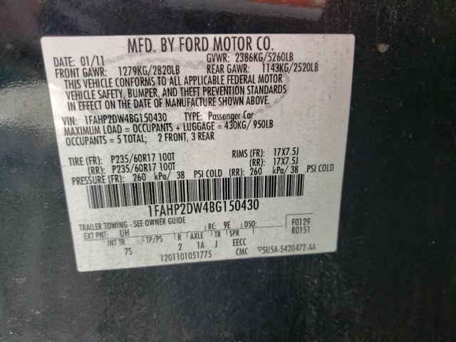 Photo 10 from auction – 2011 FORD TAURUS with VIN 1FAHP2DW4BG150430