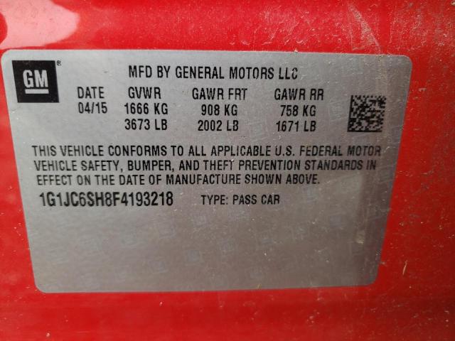 Photo 10 from auction – 2015 CHEVROLET SONIC LT with VIN 1G1JC6SH8F4193218