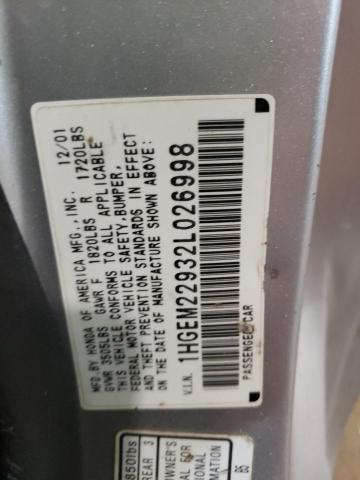 Photo 10 from auction – 2002 HONDA CIVIC EX with VIN 1HGEM22932L026998
