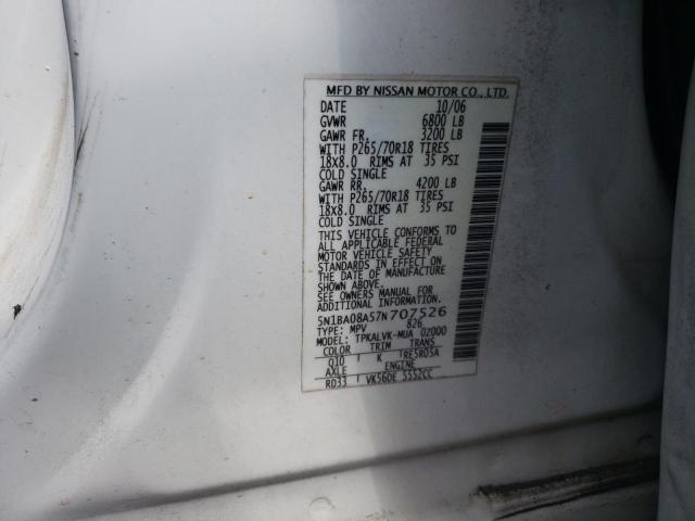 Photo 10 from auction – 2007 NISSAN ARMADA SE with VIN 5N1BA08A57N707526