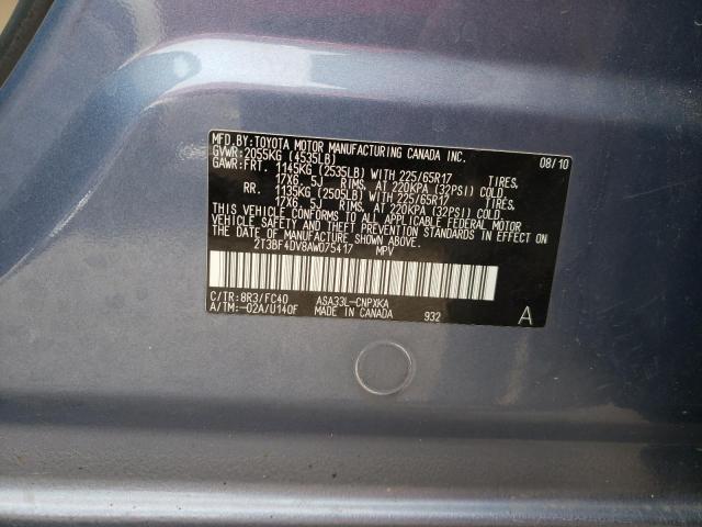 Photo 10 from auction – 2010 TOYOTA RAV4 with VIN 2T3BF4DV8AW075417