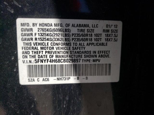 Photo 10 from auction – 2012 HONDA PILOT EXL with VIN 5FNYF4H68CB029897
