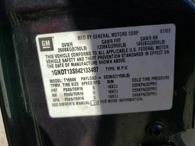 Photo 10 from auction – 2004 CHEVROLET TRAILBLAZE with VIN 1GNDT13S842133487