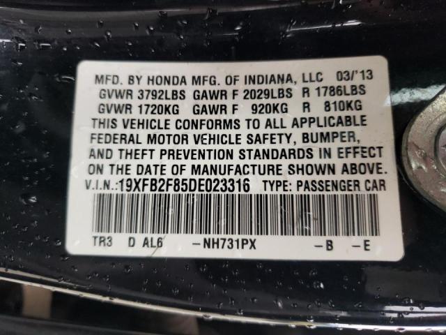 Photo 10 from auction – 2013 HONDA CIVIC EX with VIN 19XFB2F85DE023316
