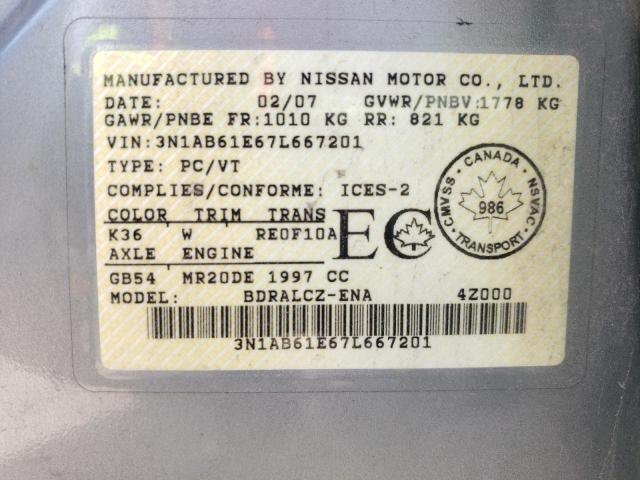 Photo 10 from auction – 2007 NISSAN SENTRA 2.0 with VIN 3N1AB61E67L667201