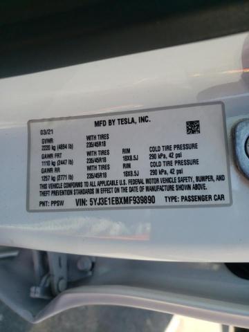 Photo 10 from auction – 2021 TESLA MODEL 3 with VIN 5YJ3E1EBXMF939890