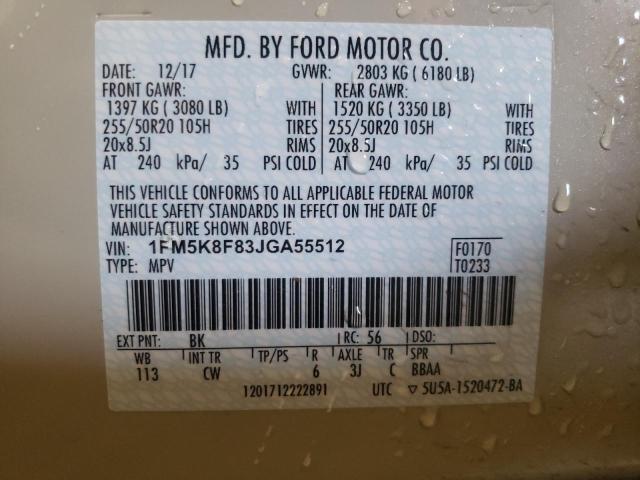 Photo 10 from auction – 2018 FORD EXPLORER L with VIN 1FM5K8F83JGA55512