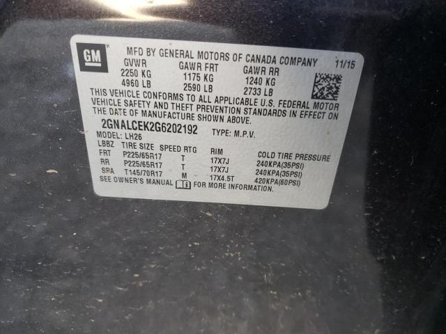 Photo 10 from auction – 2016 CHEVROLET EQUINOX LT with VIN 2GNALCEK2G6202192