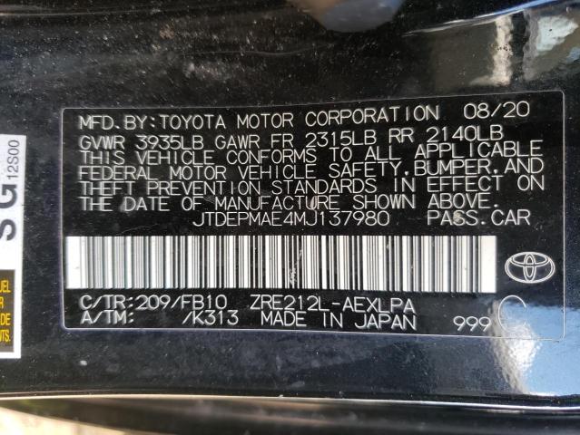 Photo 10 from auction – 2021 TOYOTA COROLLA LE with VIN JTDEPMAE4MJ137980