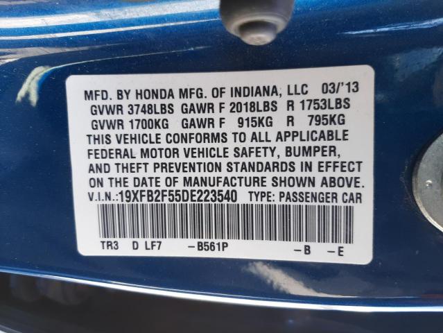 Photo 10 from auction – 2013 HONDA CIVIC LX with VIN 19XFB2F55DE223540