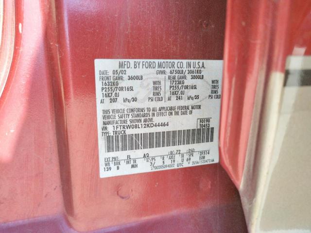 Photo 10 from auction – 2002 FORD F150 SUPER with VIN 1FTRW08L12KD44464