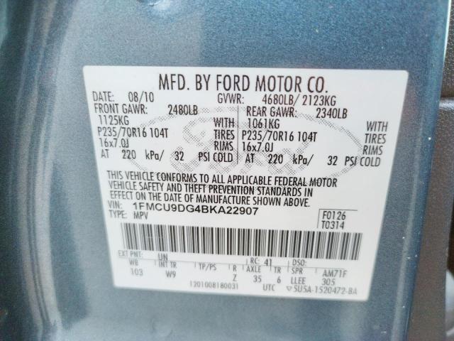 Photo 10 from auction – 2011 FORD ESCAPE XLT with VIN 1FMCU9DG4BKA22907