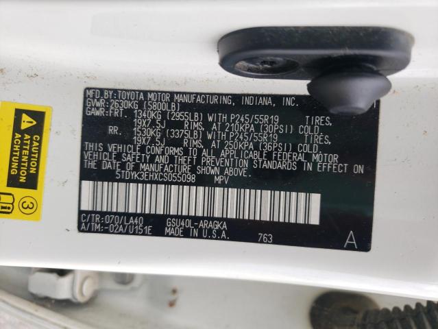 Photo 10 from auction – 2012 TOYOTA HIGHLANDER with VIN 5TDYK3EHXCS055098