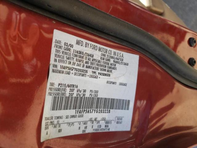 Photo 10 from auction – 2000 FORD TAURUS SEL with VIN 1FAFP56S7YG203228